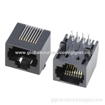 RJ45 Connectors, 1*1 Port, Flat Pin, 8P8C/8P6C with Ear on Both Sides, Bevel Edge